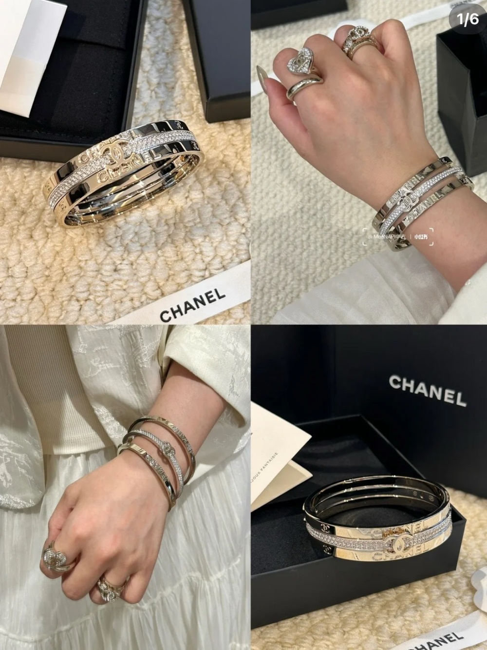 Brand new🆕 3 in 1 CHANEL 26P Gold Crystal Pavé CC Logo Bangle Bracelet